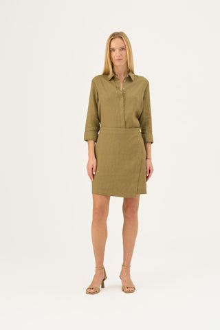 Olive Khaki Linen Lumen Skirt - Linen Tales Global 7
