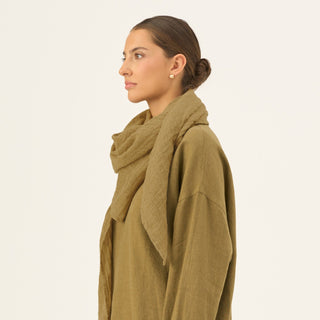 Olive Khaki Linen Lupine Scarf - Linen Tales Global 