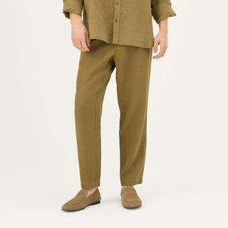 Olive Khaki Linen Magnus Trousers - Linen Tales Global 1