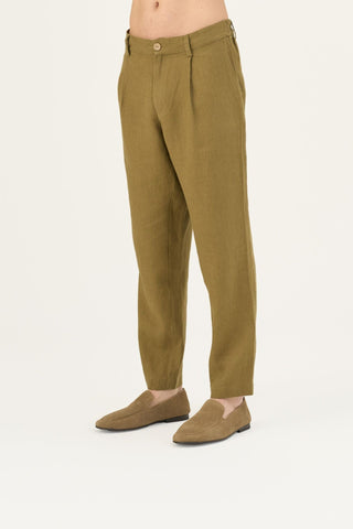 Olive Khaki Linen Magnus Trousers - Linen Tales Global 4