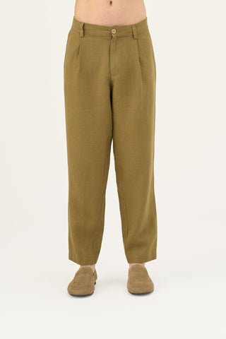 Olive Khaki Linen Magnus Trousers - Linen Tales Global 3