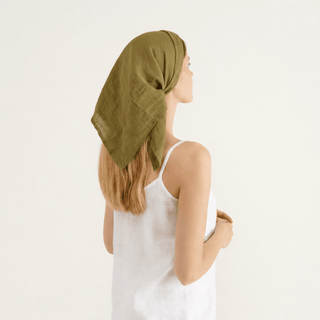 Olive Khaki Linen Mallow Scarf - Linen Tales Global 