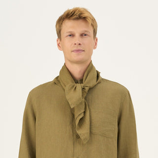 Olive Khaki Linen Mallow Scarf - Linen Tales Global 