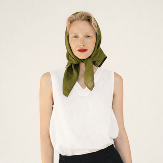 Olive Khaki Linen Mallow Scarf - Linen Tales Global 