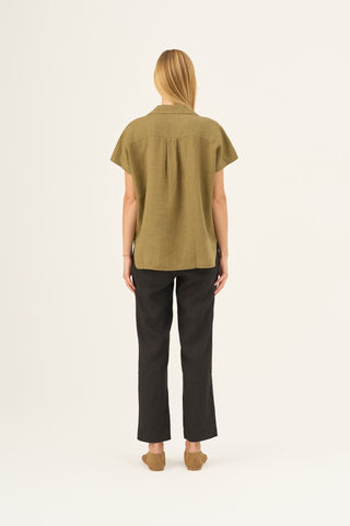 Olive Khaki Linen Melody Shirt - Linen Tales Global 4