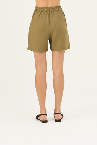 Olive Khaki Linen Mirabilis Shorts - Linen Tales Global 5