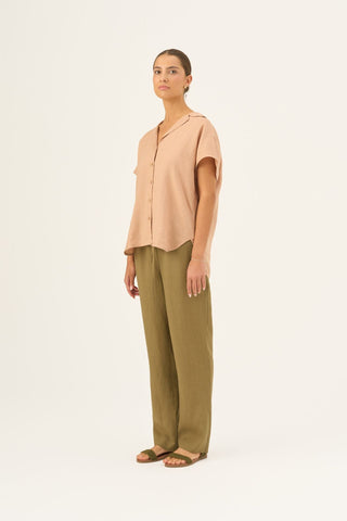 Olive Khaki Linen Octave Trousers - Linen Tales Global 