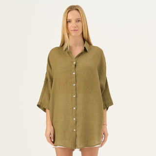 Olive Khaki Linen Oregano Shirt - Linen Tales Global 