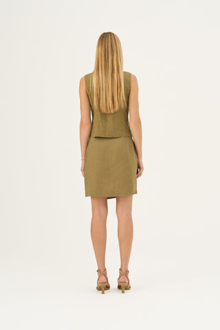 Olive Khaki Linen Pasodoble Vest - Linen Tales Global 4