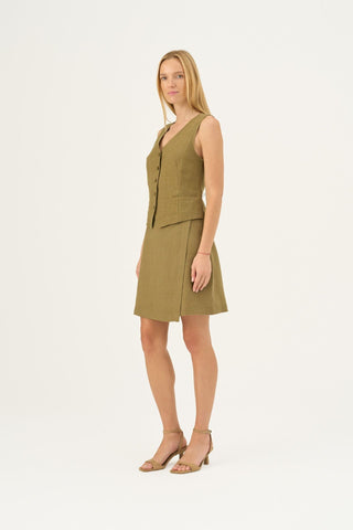 Olive Khaki Linen Pasodoble Vest - Linen Tales Global 