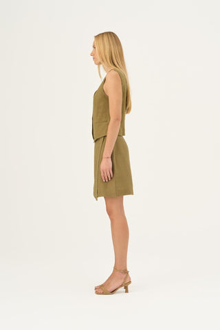 Olive Khaki Linen Pasodoble Vest - Linen Tales Global 3
