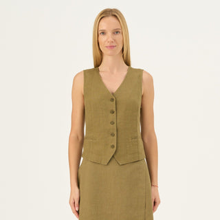 Olive Khaki Linen Pasodoble Vest - Linen Tales Global 