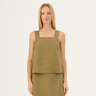 Olive Khaki Linen Polka Top - Linen Tales Global 