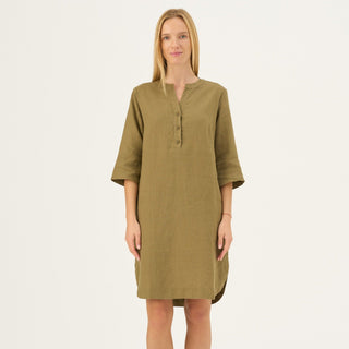 Olive Khaki Linen Prelude Dress - Linen Tales Global 