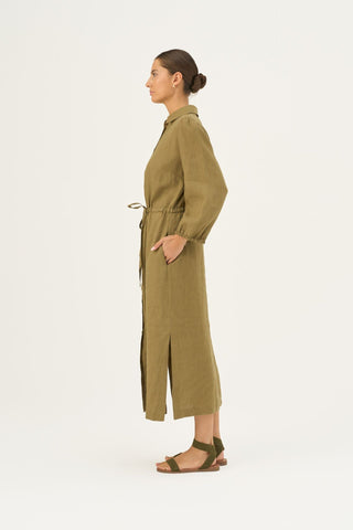 Olive Khaki Linen Rhapsody Dress - Linen Tales Global 4