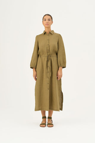 Olive Khaki Linen Rhapsody Dress - Linen Tales Global 