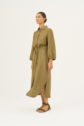 Olive Khaki Linen Rhapsody Dress - Linen Tales Global 5
