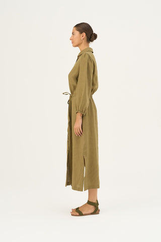 Olive Khaki Linen Rhapsody Dress - Linen Tales Global 6