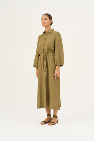 Olive Khaki Linen Rhapsody Dress - Linen Tales Global 3