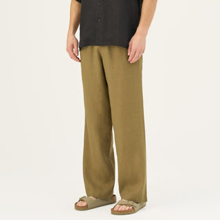 Olive Khaki Linen Sensus Trousers - Linen Tales Global 