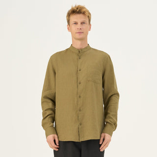 Olive Khaki Linen Snapdragon Shirt - Linen Tales Global 