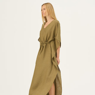 Olive Khaki Linen Sol Dress - Linen Tales Global 1