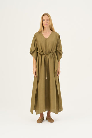 Olive Khaki Linen Sol Dress - Linen Tales Global 2
