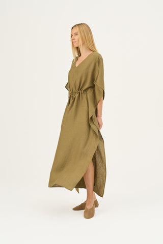 Olive Khaki Linen Sol Dress - Linen Tales Global 5