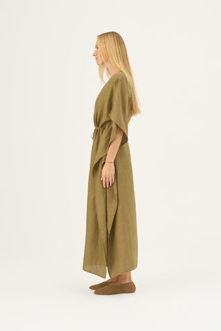 Olive Khaki Linen Sol Dress - Linen Tales Global 4