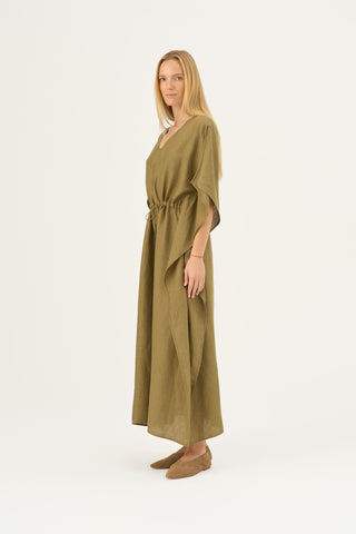 Olive Khaki Linen Sol Dress - Linen Tales Global 3