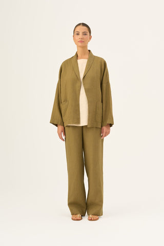 Olive Khaki Linen Sonata Jacket - Linen Tales Global 