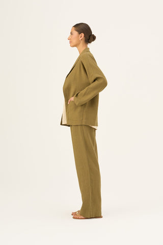 Olive Khaki Linen Sonata Jacket - Linen Tales Global 3