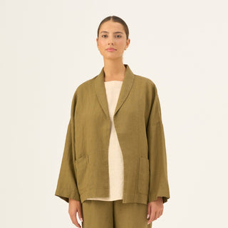 Olive Khaki Linen Sonata Jacket - Linen Tales Global 