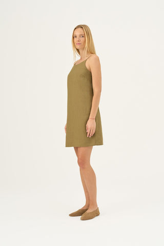 Olive Khaki Linen Stella Dress - Linen Tales Global 3