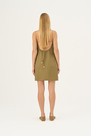 Olive Khaki Linen Stella Dress - Linen Tales Global 4