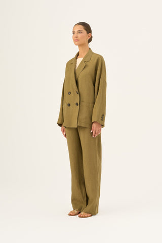 Olive Khaki Linen Ventus Jacket - Linen Tales Global 