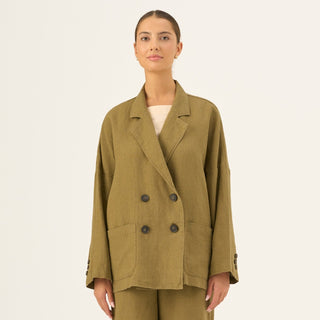 Olive Khaki Linen Ventus Jacket - Linen Tales Global 
