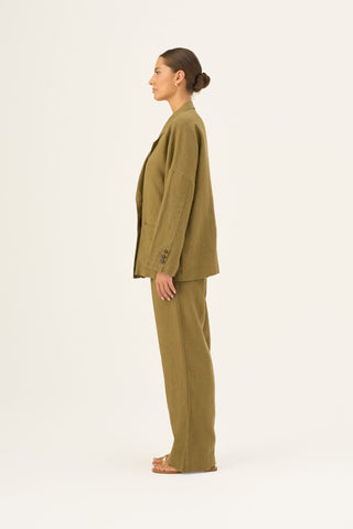 Olive Khaki Linen Ventus Jacket - Linen Tales Global 3