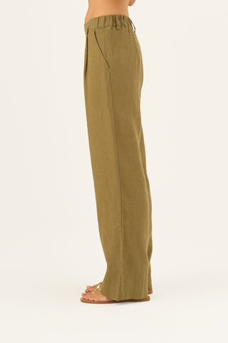 Olive Khaki Linen Willow Trousers - Linen Tales Global 6