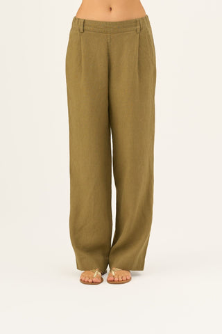 Olive Khaki Linen Willow Trousers - Linen Tales Global 4