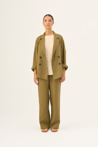 Olive Khaki Linen Willow Trousers - Linen Tales Global 