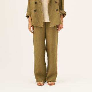 Olive Khaki Linen Willow Trousers - Linen Tales Global 
