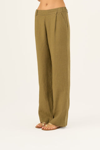Olive Khaki Linen Willow Trousers - Linen Tales Global 5