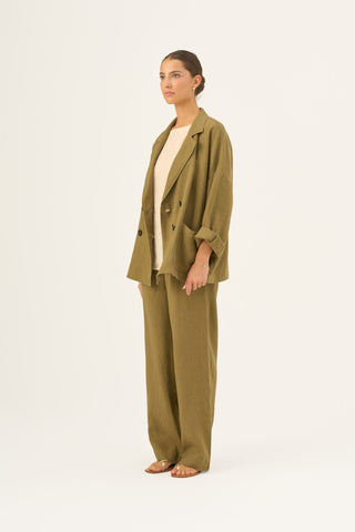 Olive Khaki Linen Willow Trousers - Linen Tales Global 3