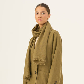Olive Khaki Linen Woodbine Scarf - Linen Tales Global 1