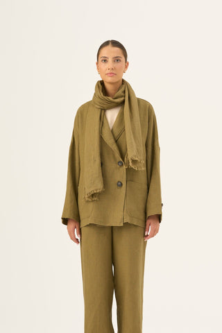 Olive Khaki Linen Woodbine Scarf - Linen Tales Global 2