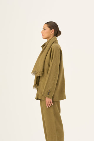 Olive Khaki Linen Woodbine Scarf - Linen Tales Global 3