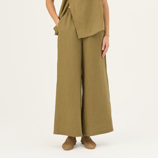 Olive Khaki Linen Zayn Trousers - Linen Tales Global 