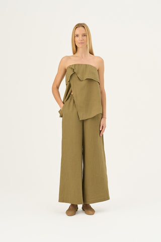 Olive Khaki Linen Zayn Trousers - Linen Tales Global 