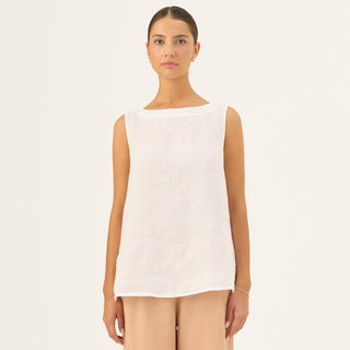Optical White Linen Audrey Top - Linen Tales Global 1